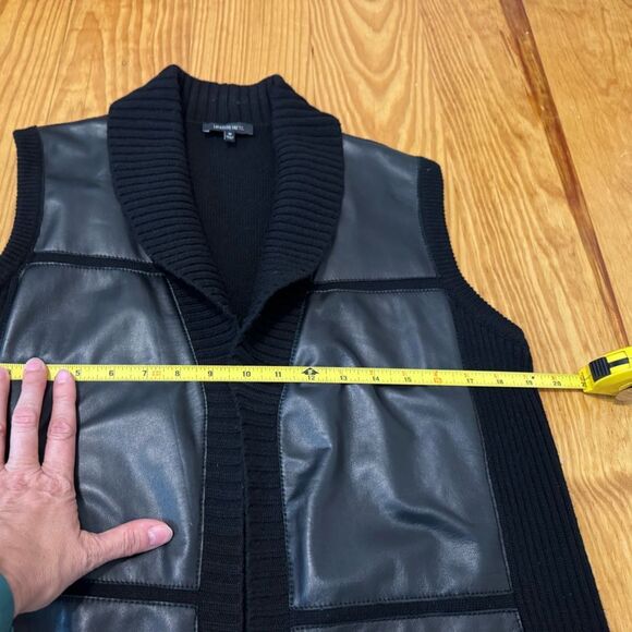 Lafayette 148 New York Leather Cashmere Vest Cardigan Quiet Luxury Black MED - Picture 7 of 10